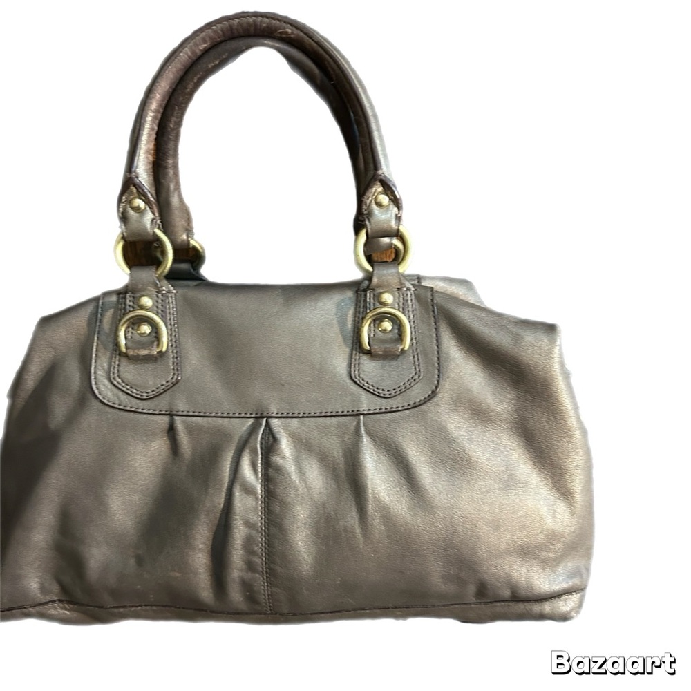 Vintage COACH ASHLEY METALLIC BEIGE LEATHER LARGE Slouchy SATCHEL B1126.